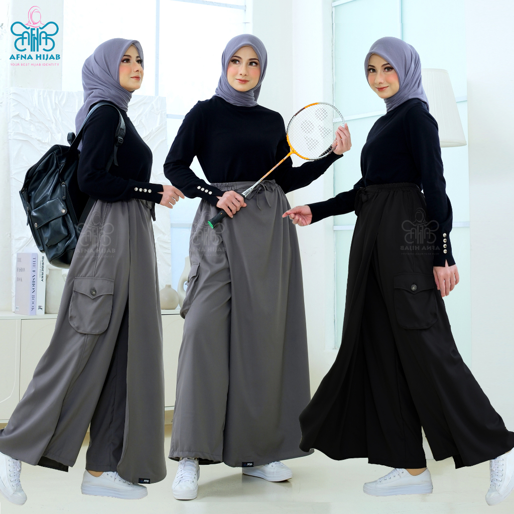 Afna Jenna Rok Celana Cargo Outdoor Quickdry Muslimah - Rok Celana Olahraga Kargo Adventure Wanita M