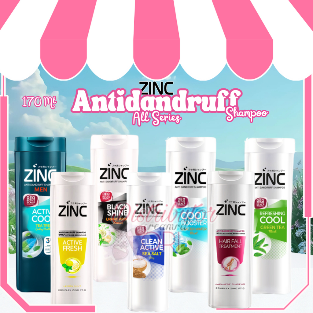 Zinc Shampoo Botol 170 ml All Varian /  COOL TEA TREE  / FRESH LEMON MINT / BLACK SHINE URANG ARING 
