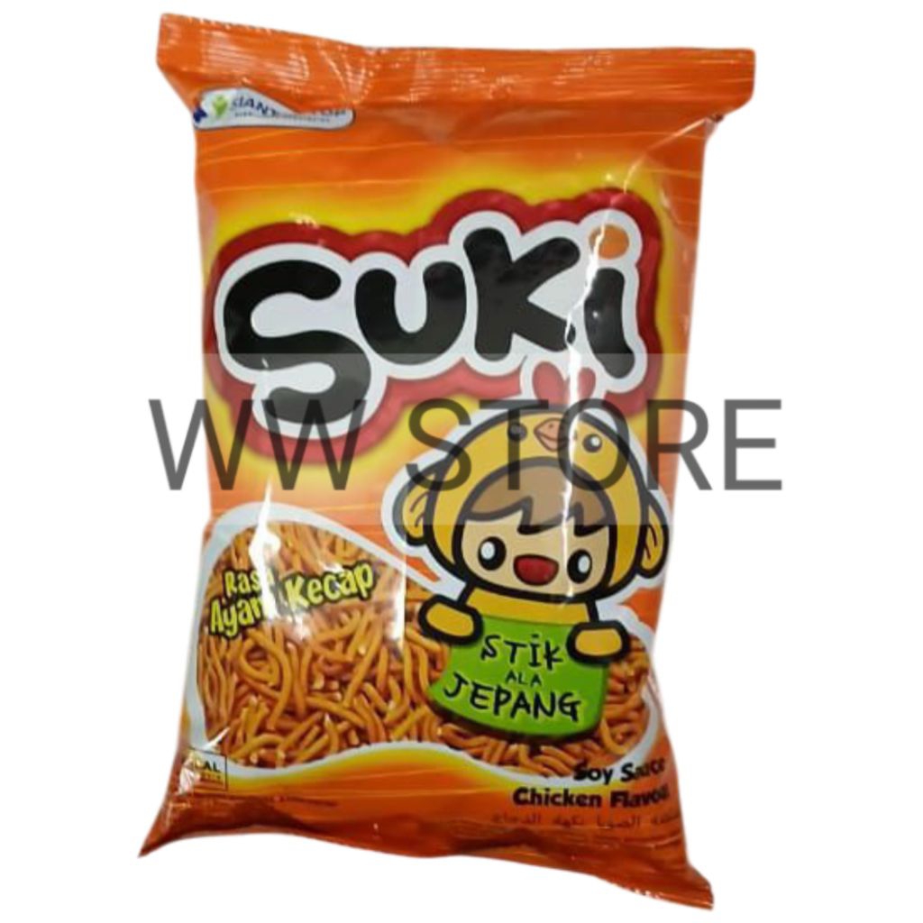 

Cemilan snek makanan ringan stik ala Jepang rasa ayam kecap halal MUI SIANTAR TOP Suki Soy Sauce Chicken flavour flavor 95g
