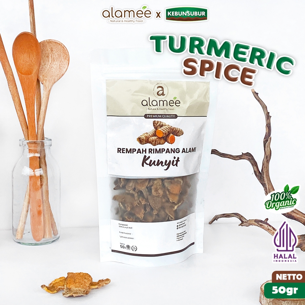 

ALAMEE Kunyit Kering Dried Turmeric Iris Rempah Rimpang Organik Alami Kunir Spice 50gr Kebunsubur