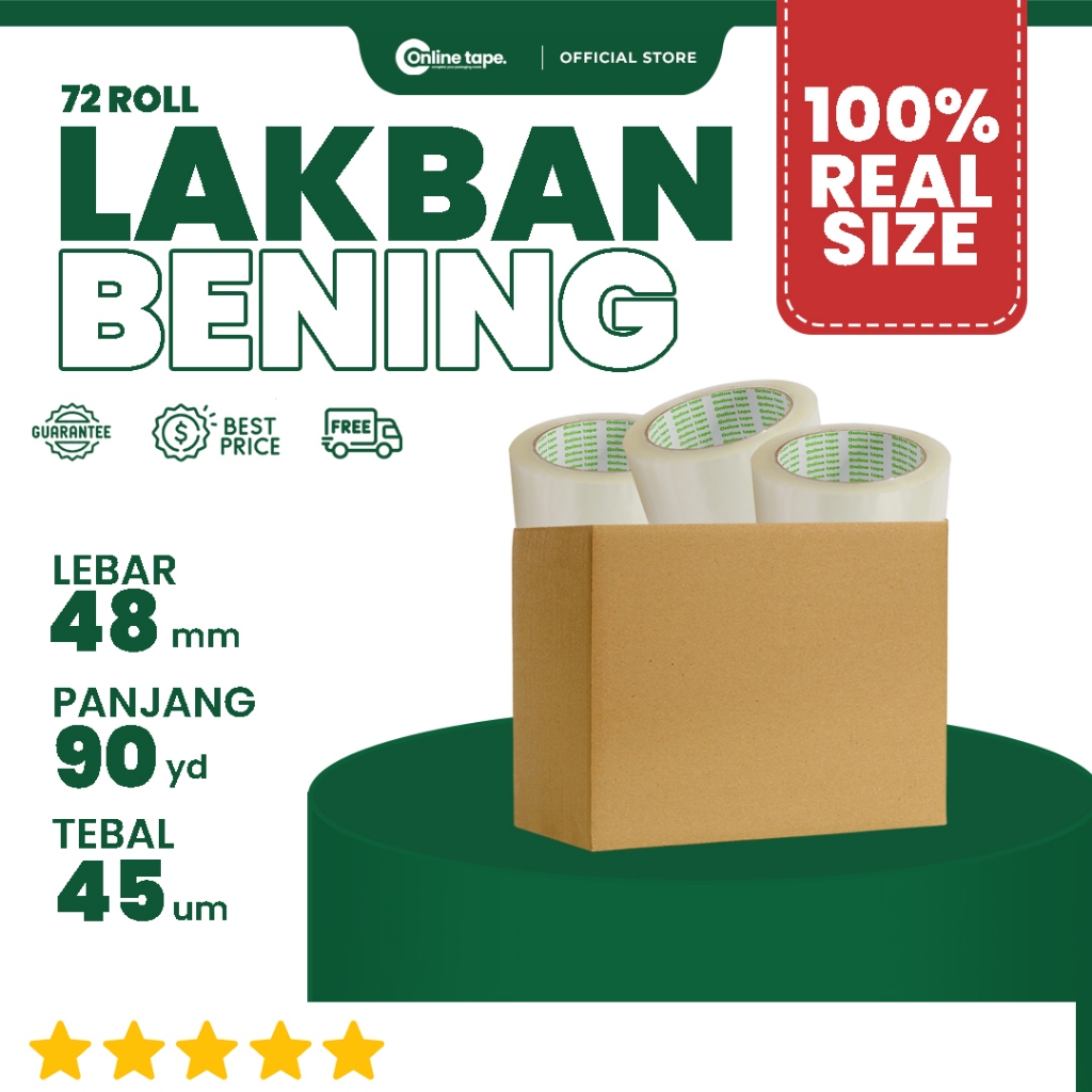 

1 DUS Lakban Bening 48 MM X 90 Yard PURE Ukuran Asli REAL ONLINE TAPE OPP 72 Roll Kuat tebal / Lakban clear Termurah