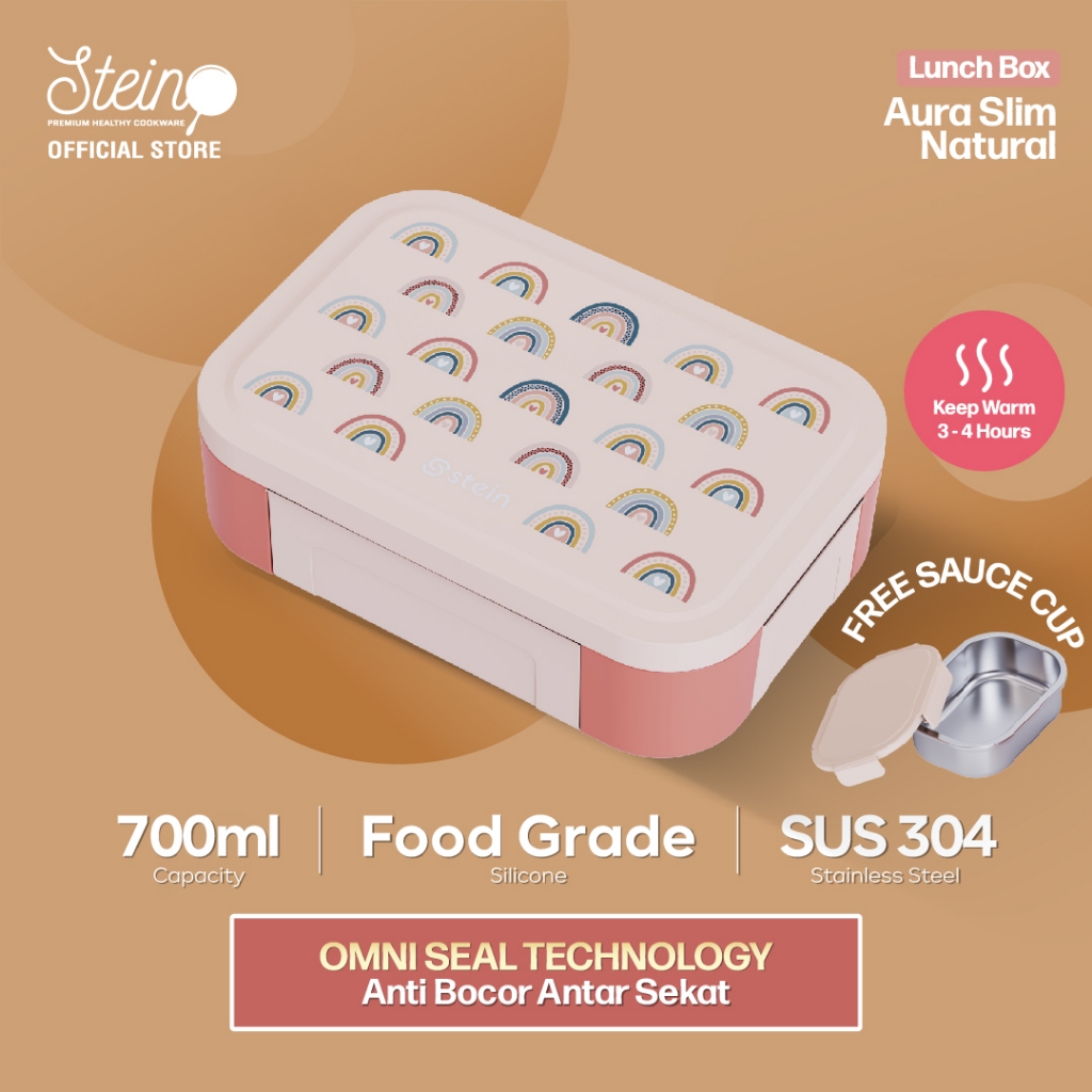 STEIN Lunch Box Stainless 304 Slim - Kotak Makan Stainless 700ml Free Sauce Cup