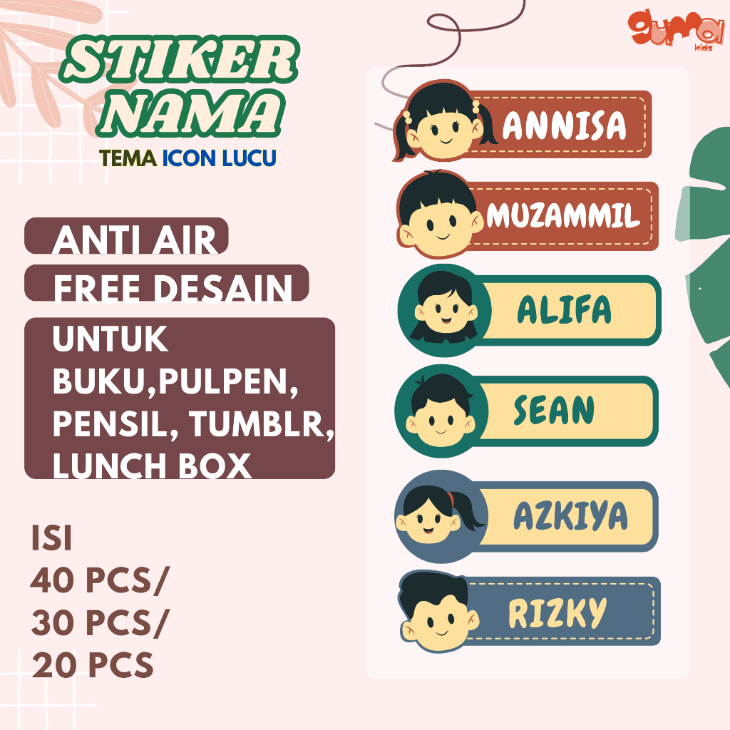 

Label Nama Anti Air | Sticker Nama Custom Free Design | Stiker Buku Pulpen Tumblr LunchBox