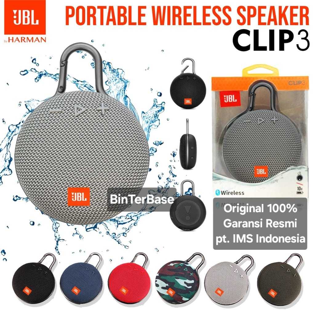 Speaker Bluetooth JBL CLIP 3 ORIGINAL 100% GARANSI RESMI IMS 1 TAHUN clip3 Ori dijamin wireless port