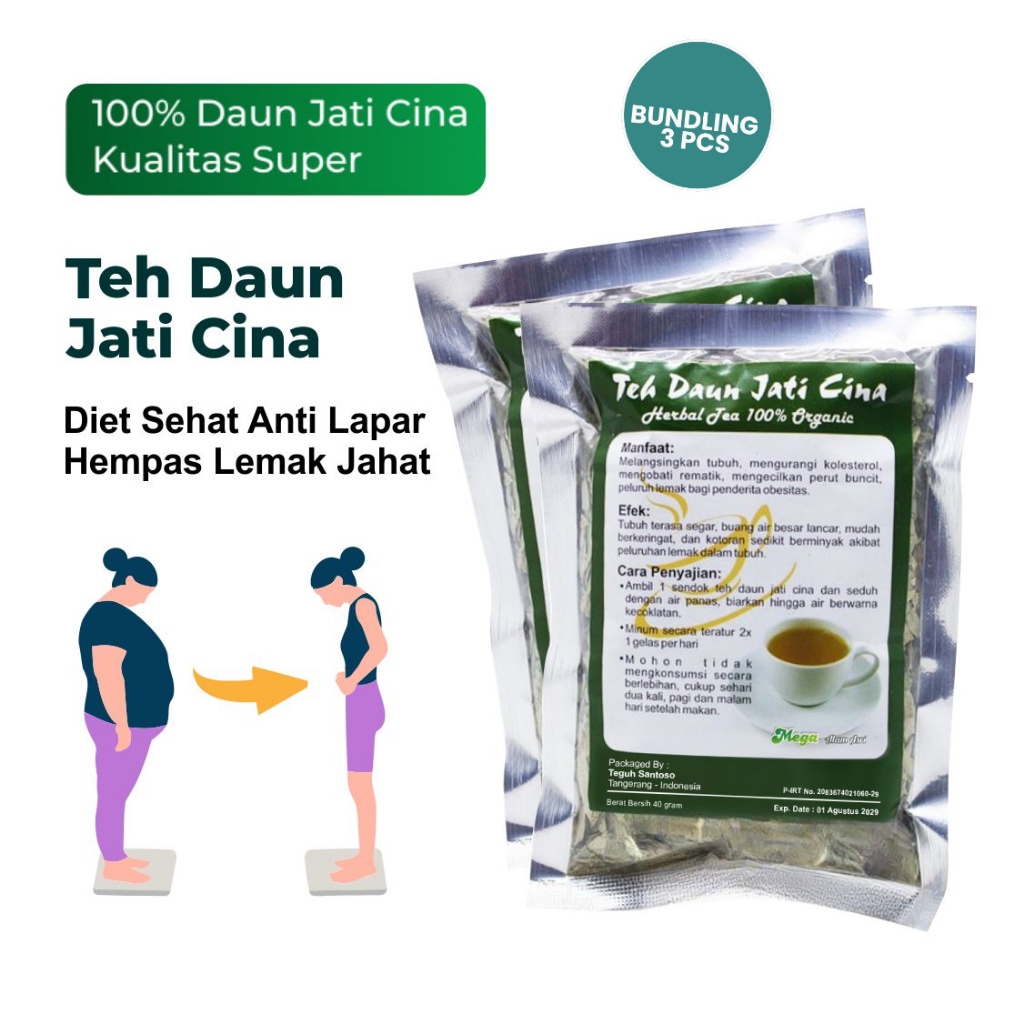 

Bundling 3 Pack Teh Daun Jati Cina Pelangsing Ampuh 40g Teh Hijau Penurun Berat Badan