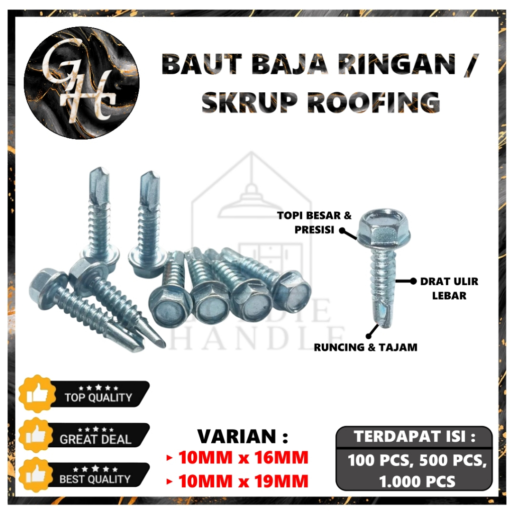 Skrup Baja Ringan Baut Roofing Baja Ringan Canal Rufing Sekrup Paku Drilling Screw Tajam 1000 Pcs