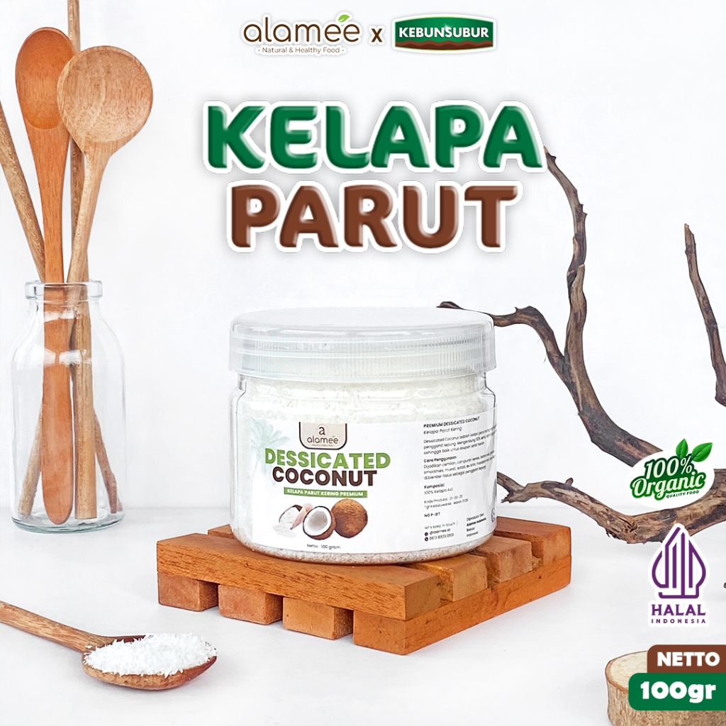 

ALAMEE Dessicate Coconut Kelapa Parut Kering Coconut Flakes Topping Kue Kelapa Kering 100gr kebunsurbur