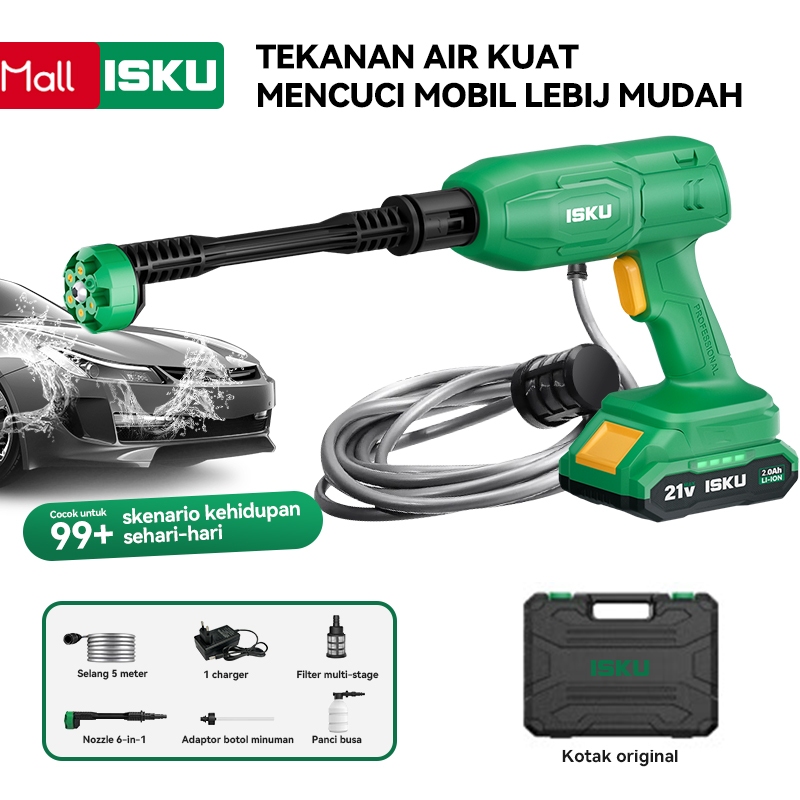 ISKU Pistol air cuci mobil bertekanan tinggi Spray Air Nirkabel Lithium - Pressure Washer Portabel M