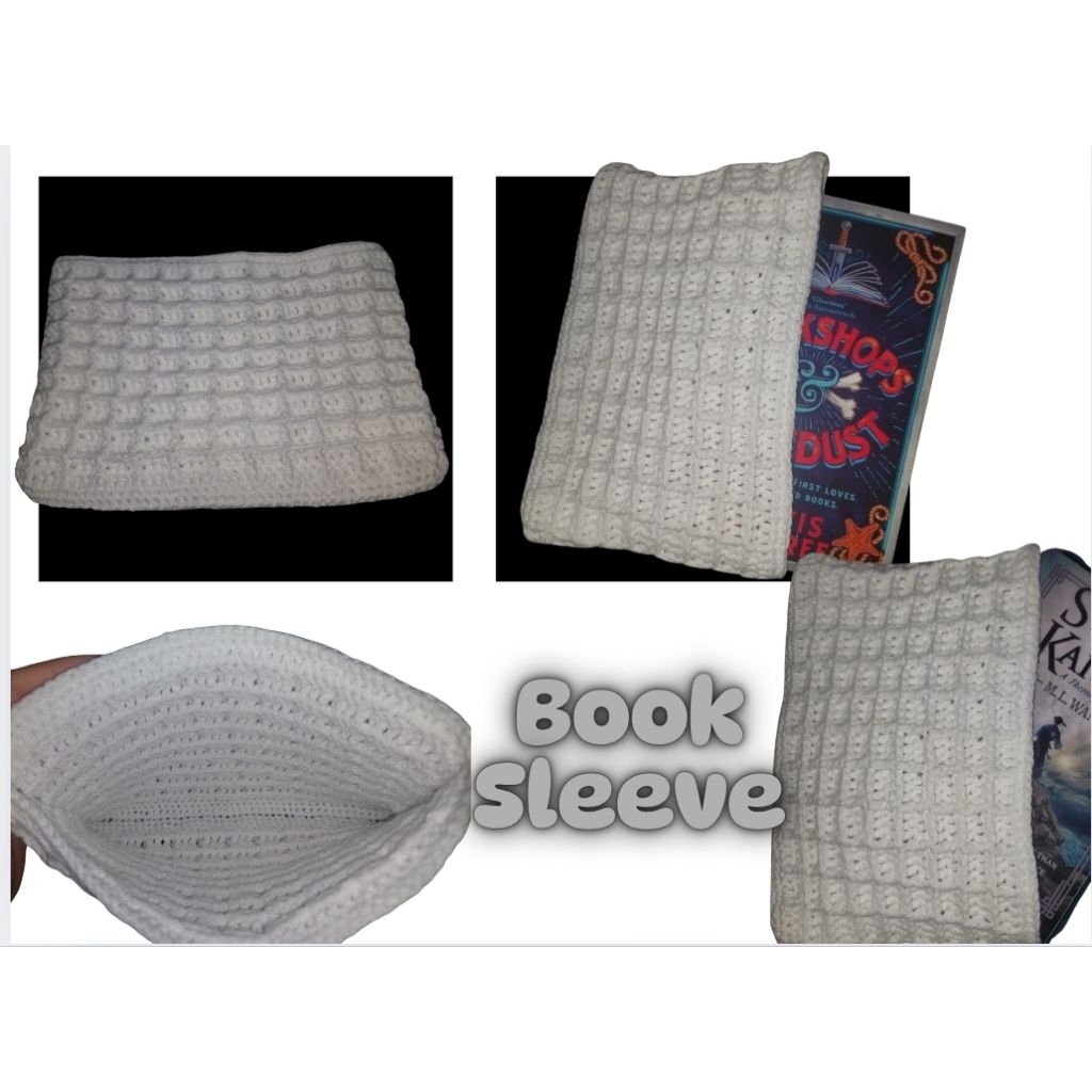 

Book sleeve waffle stitch crochet (Tas penyimpan buku rajut) Kantong pouch white cute big!! lucu