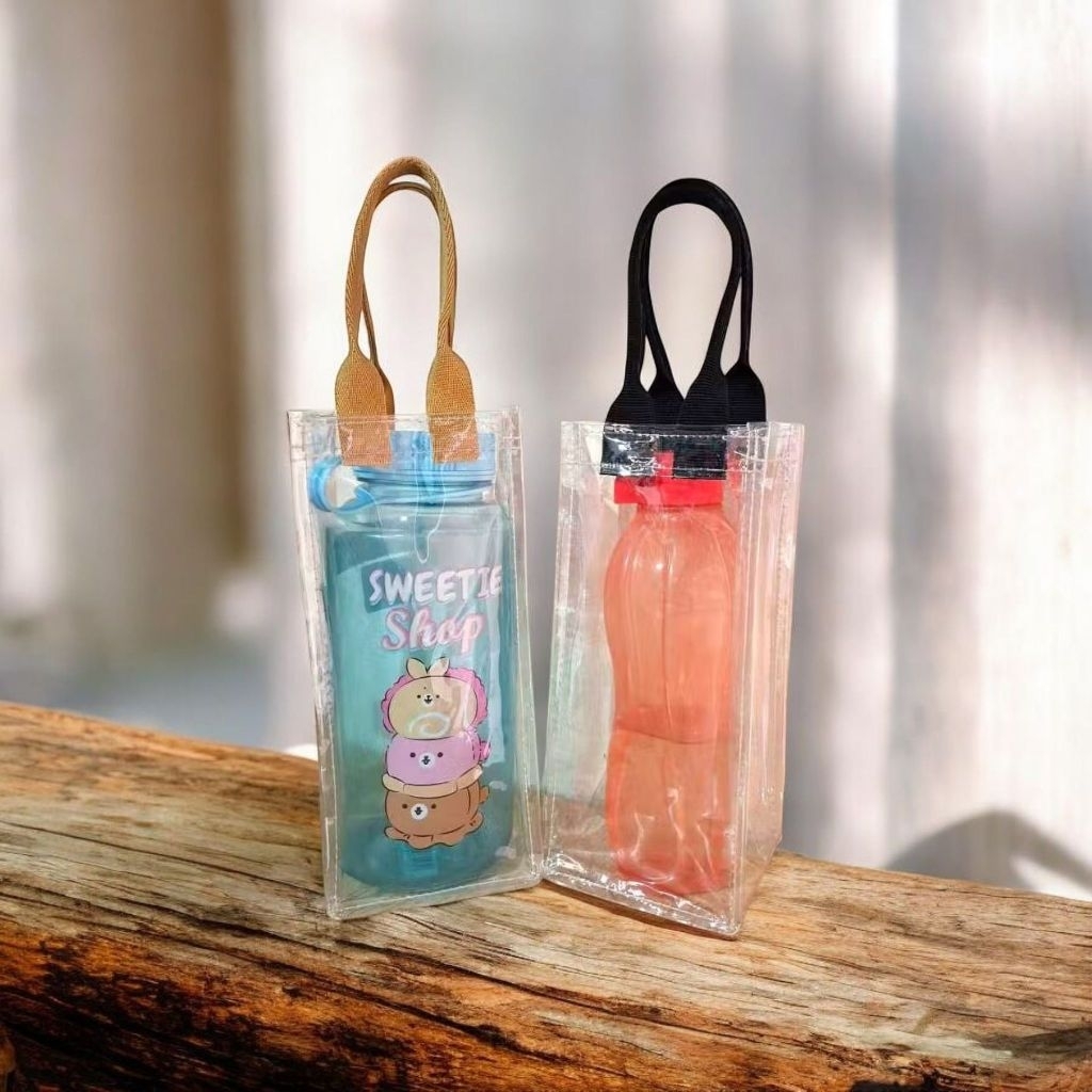 Tas Botol Tumblr 1 Liter & 2 Liter - Mika PVC Bening Transparan - Waterproof PVC Bottle Bag