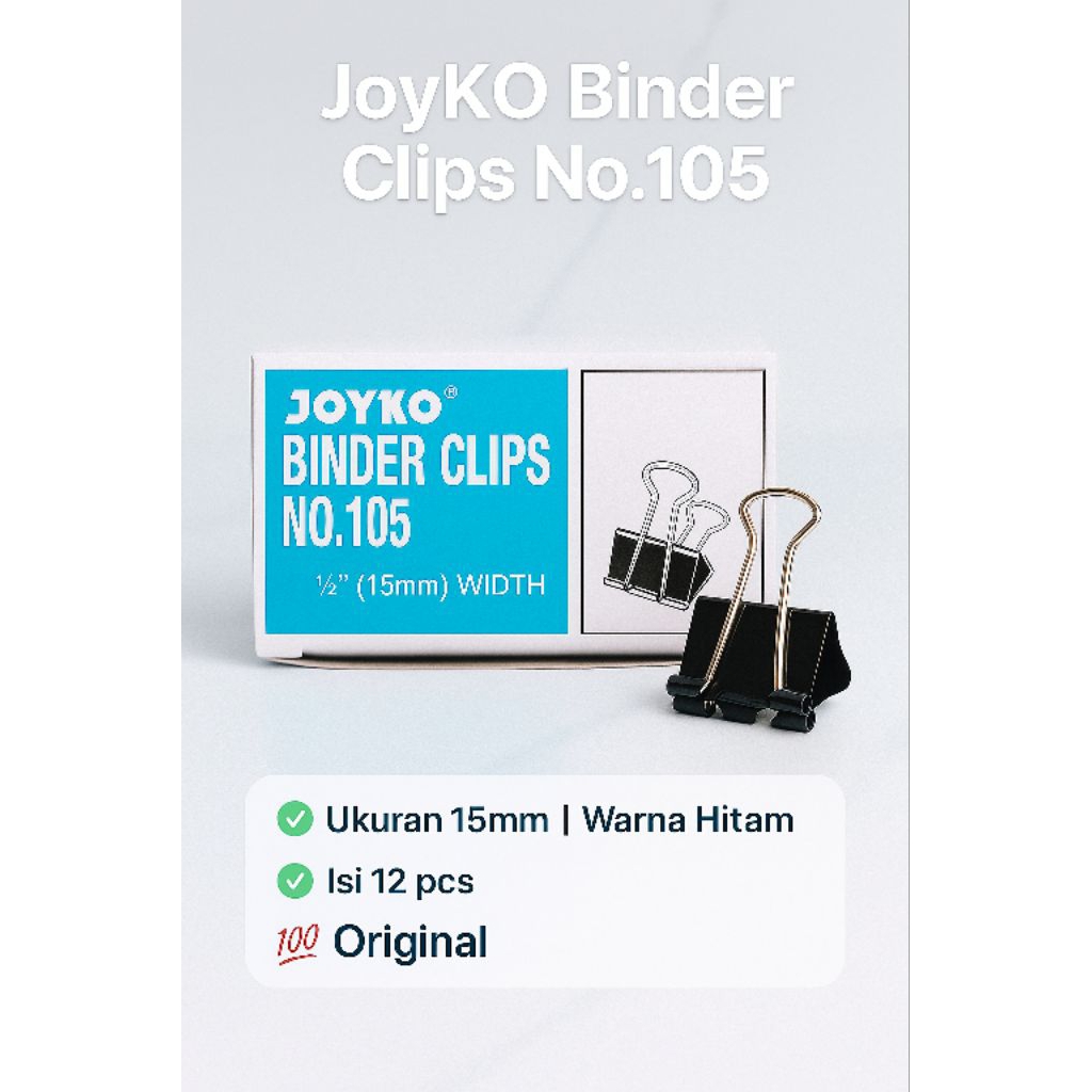 

JOYKO Binder Clips No.105 – 15mm | Isi 12 pcs | Warna Hitam