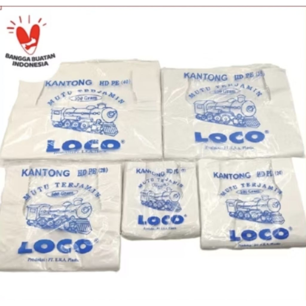 Kantong Plastik Kresek Loco Ekonomi PUTIH isi 50 LBR uk 15, 24, 28