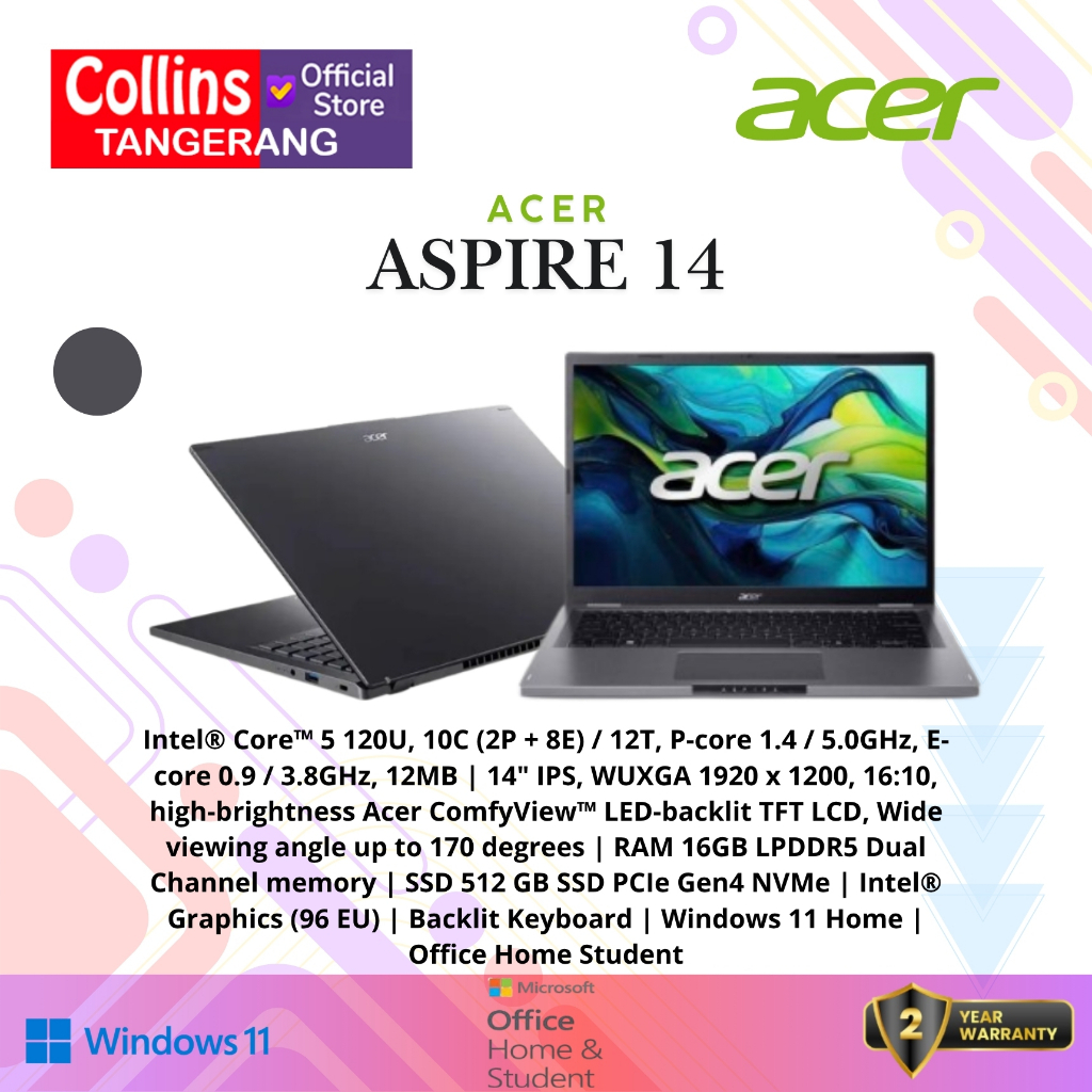 Acer Aspire 14 Core i5 120U RAM 16GB SSD 512GB WUXGA FHD IPS 14" WIN11+OHS