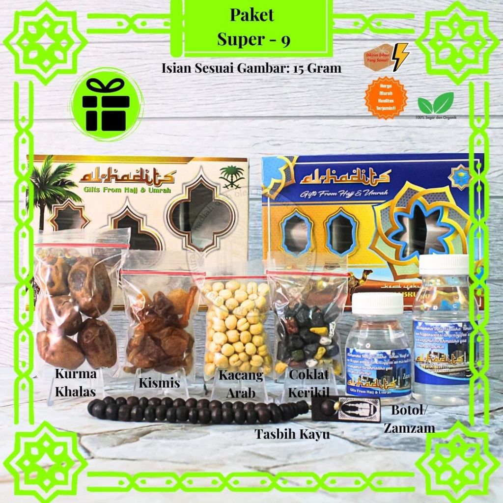 

Paket Oleh Oleh Haji dan Umroh Ekonomis Dus Kotak + coklat Kerikil + Kacang Arab 15gr premium