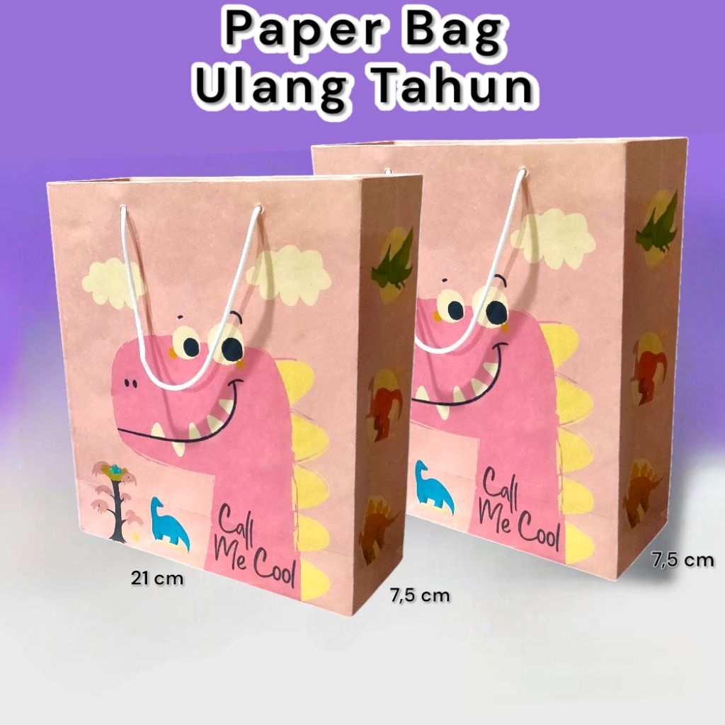 

Paper Bag Kado Pinky Dino Lusinan Isi 12 pcs Ukuran 21×7×24 cm