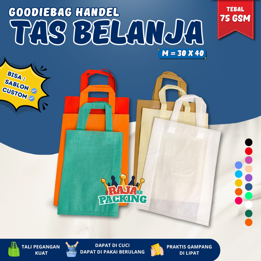 

1PCS Goodie Bag HANDLE 30X40 Tas Belanja Tali Polos Warna Kantong Totebag Spunbond Tas Souvenir Berkat Hajatan Ultah Anak