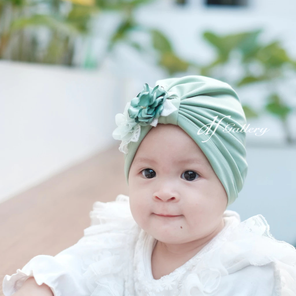 Turban Medina Bunga Sorban Bayi Motif Polos | Ciput Baby NewBorn |  Topi Anak Perempuan | Turban Sor