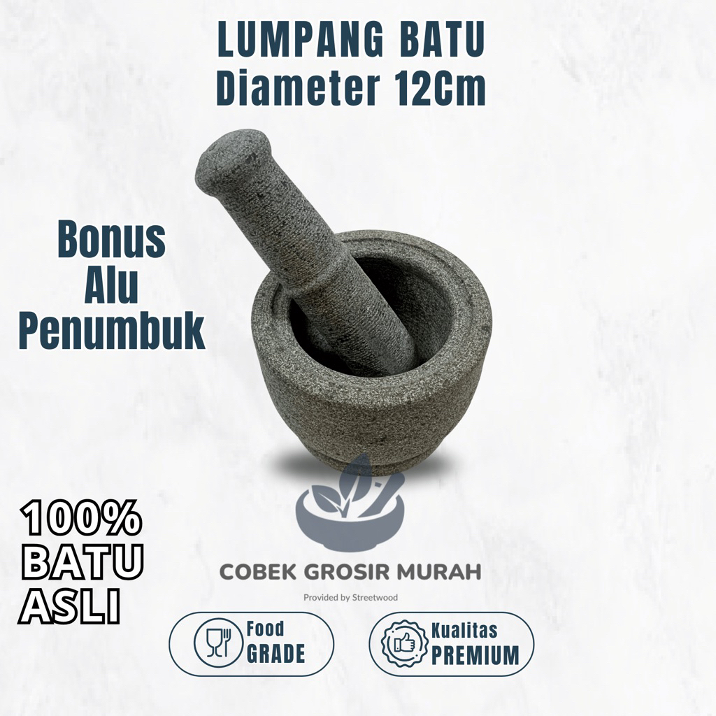 Lumpang Batu Asli Diameter 12 Cm Bonus Alu Lesung Batu Asli