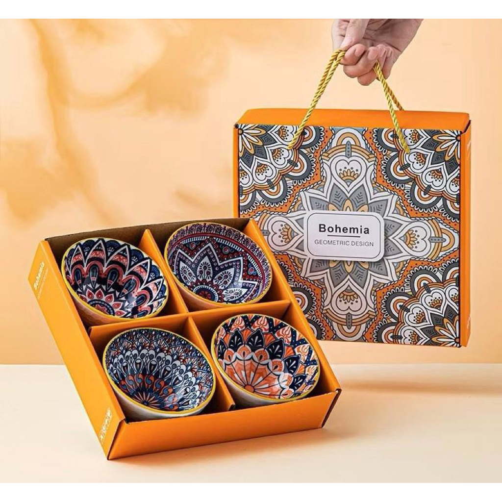 Hampers mangkok set isi 4, hampers keramik mangkok set sovenir bohemian