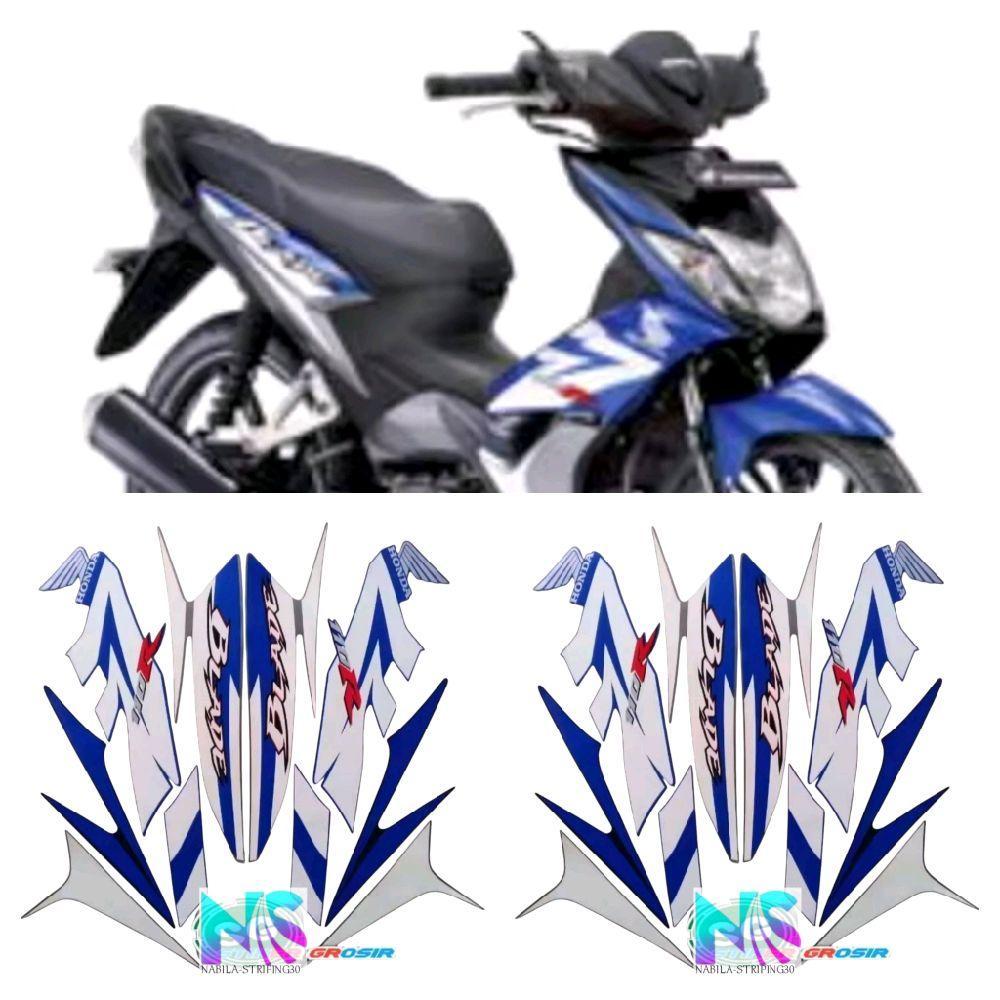 STRIPING STIKER LIS BODY MOTOR HONDA BLADE 110R 2009 2010 PUTIH BIRU STANDAR FULLSET