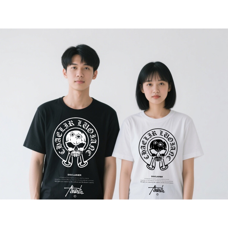 【COD】‌Desain Logo Bergaya Chrome Hearts！Kaun Crewneck Vintage Tren Korea 2025 / T-Shirt Couple Match