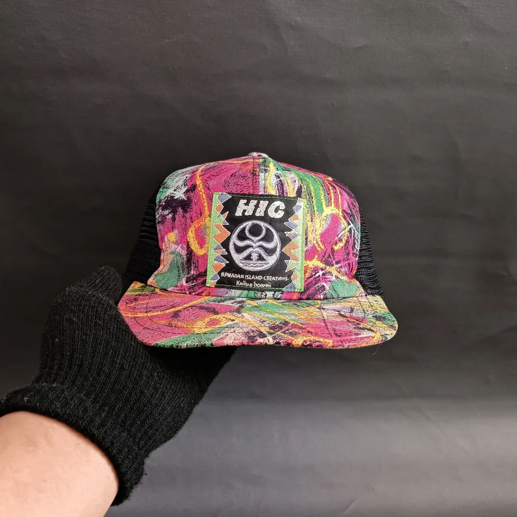 Topi Vintage Trucker Cap Topi Jaring Unisex Pria Wanita HAWAIIAN ISLAND AOP USA Made