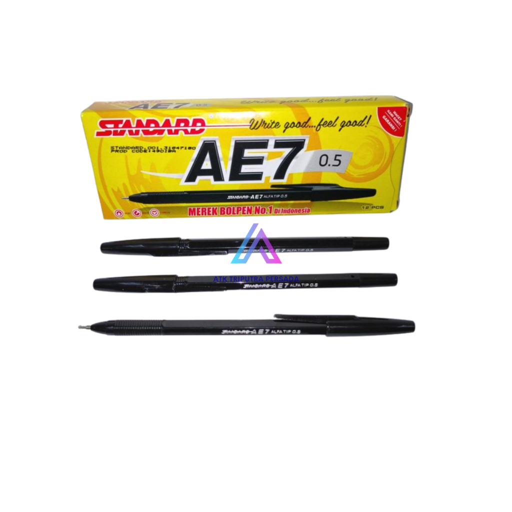 

Pulpen Standard AE7 0.5 mm (PAK ISI 12PULPEN) – Hitam- Biru & Merah | Tinta Halus & Awet