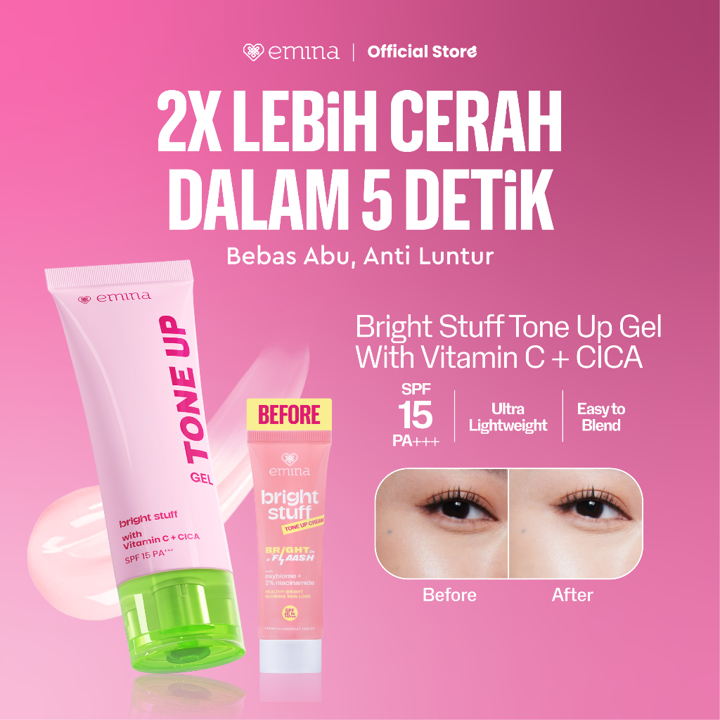 NEW! Emina Tone Up Cream Gel 20 ml - Instan Mencerahkan Kulit, Efek Tone-up Glowing Skin, UV Protect