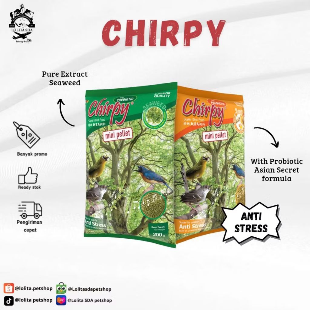 CHIRPY MINI PELLET PAKAN BURUNG PLECI CIBLEK GELATIK