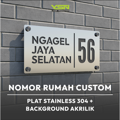 Nomor Rumah Stainless Mirror + Akrilik | No Rumah Cutting Plat | No Rumah Custom | Minimalis