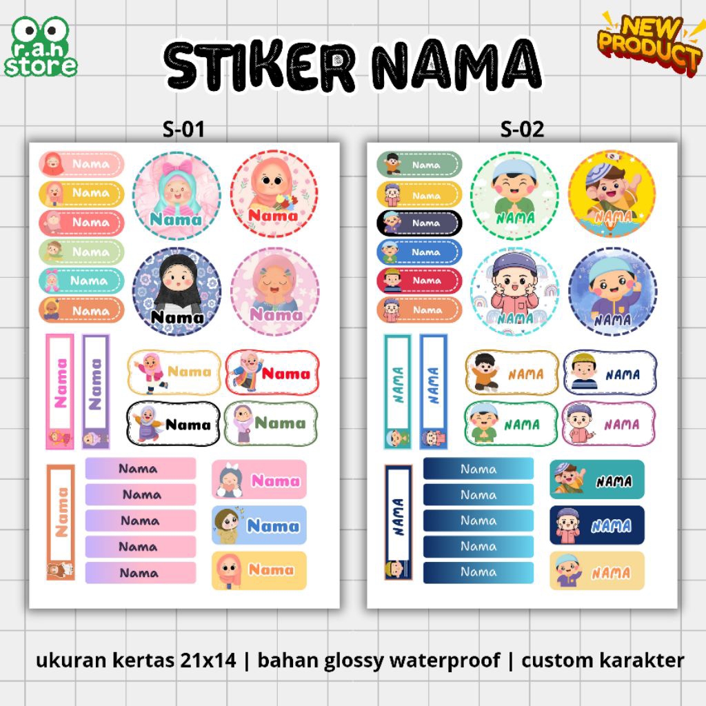 

STIKER NAMA / LABEL NAMA CUSTOM / STIKER KARAKTER WATERPROOF