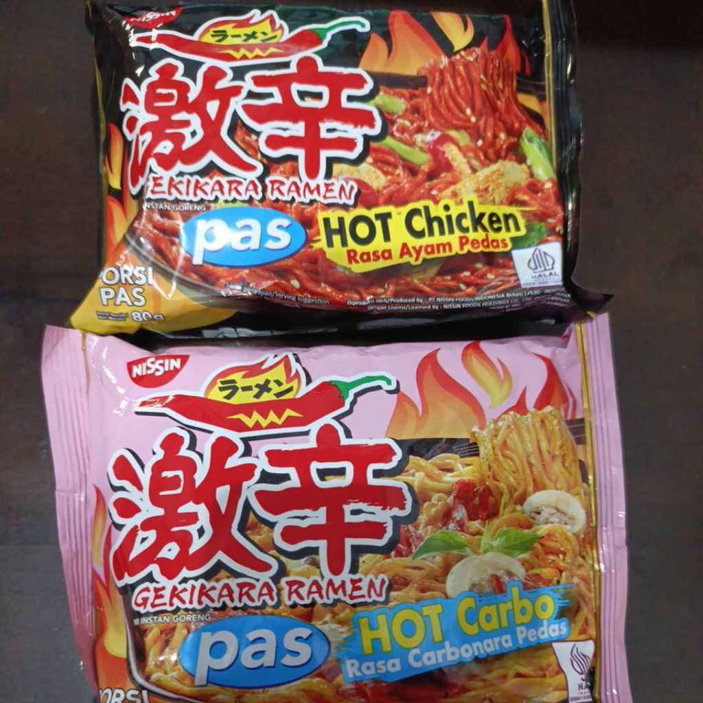

(Paket 5 bungkus)Mi instan gekikara ramen porsi pas 80 gr varian hot carbo dan hot chicken