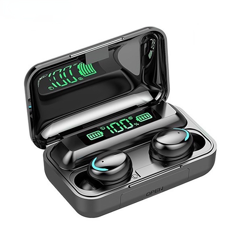 Headset Bluetooth F9-5C dengan Power Bank TWS dan Mikrofon, Earphone Nirkabel Stereo Bass 9D