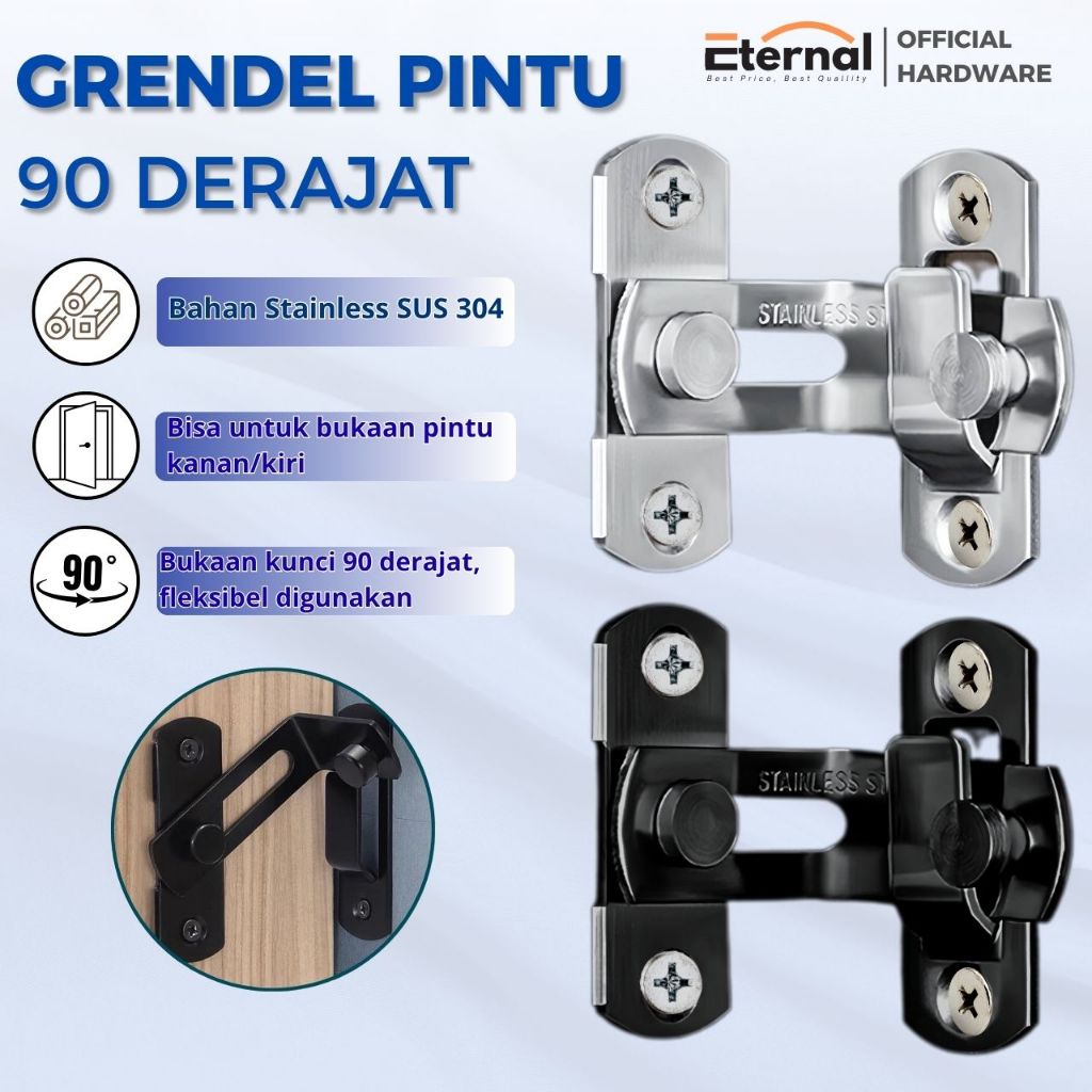Grendel Pintu Kunci Sudut Siku Kait Slot Jendela Stainless 90 180 derajat  Lurus Slot Geser Hitam
