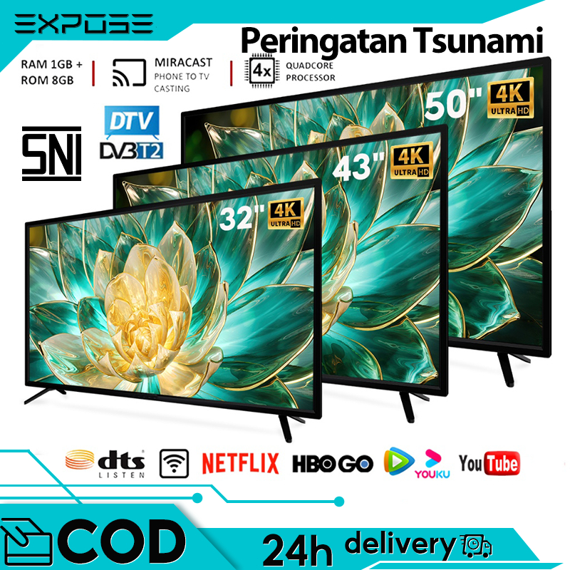 Smart TV 43 Inch TV Smart 4K UHD Android 12 TV (32"/43"/50'') LED Wifi TV 32 Inch Android TV Murah