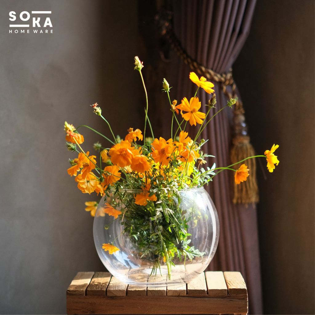 Glass Ball Vas / Aquarium | Aquarium Ikan | Vas Bunga | Estetik Glass | Dekorasi Kaca - SOKA