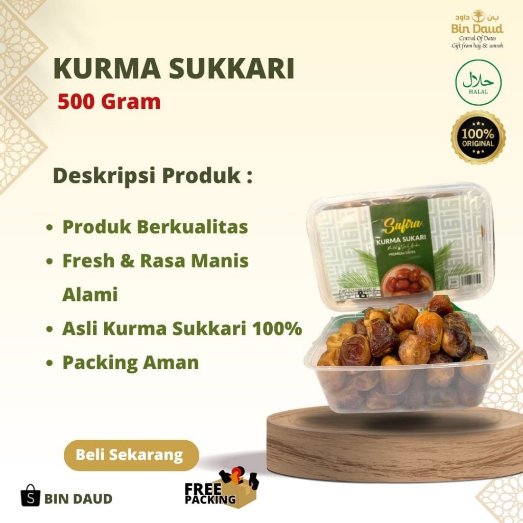 

Kurma Sukari 500gr Premium Pack – Kurma Lembut Manis Legit oleh-oleh Haji & Umroh