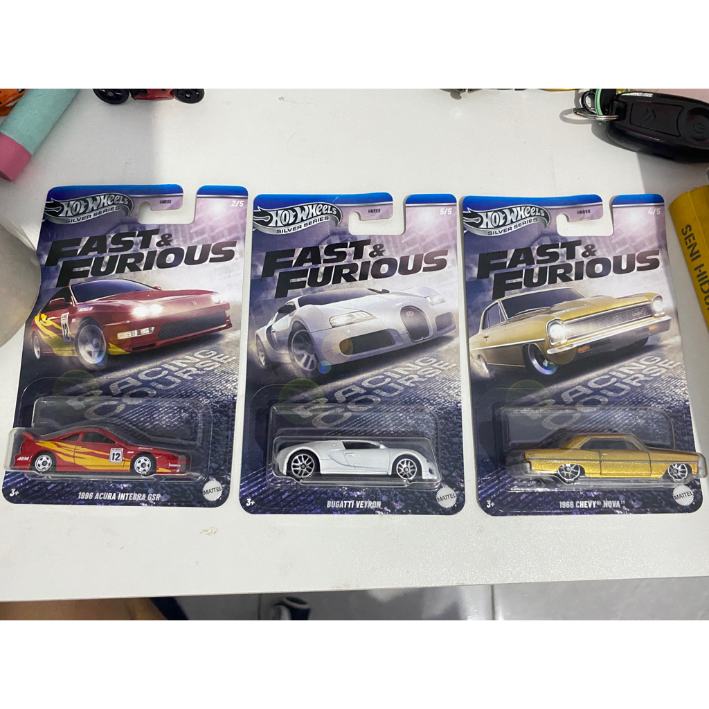 hot wheels bugati, integra & chevy racing course