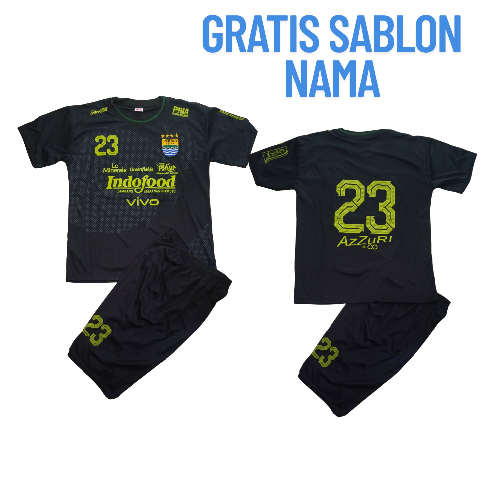 cod custom nama setelan baju bola persib hitam/baju bola anak persib bandung