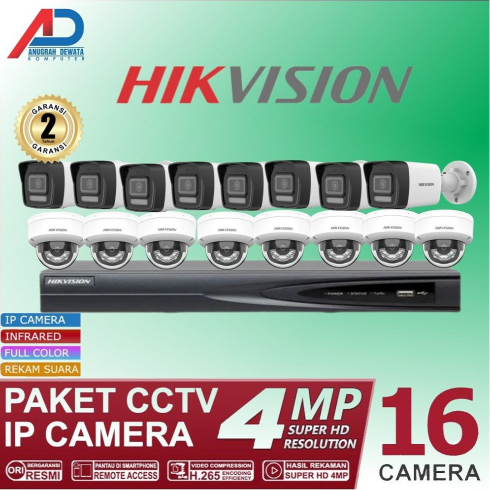 PAKET CCTV IP CAMERA HIKVISION 4MP AUDIO 16 CAMERA FULL SET