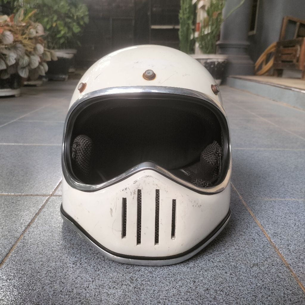 Helm Cakil Custom Retro Putih Full Face Preloved