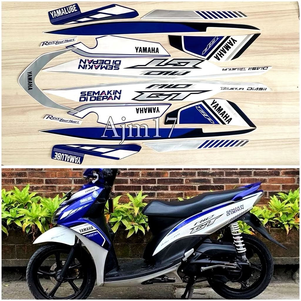 Striping lis sticker motor yamaha mio gt gp biru putih 2013 2014 stiker mio gt biru putih gp series