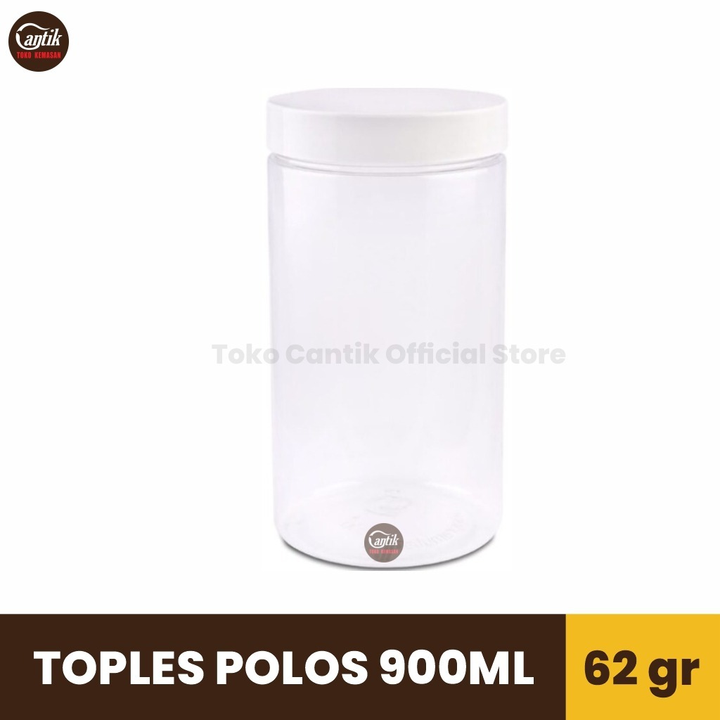 TOPLES TABUNG JAR PLASTIK POLOS BENING 900 ML / 900 GR + TUTUP TOPLES PLASTIK