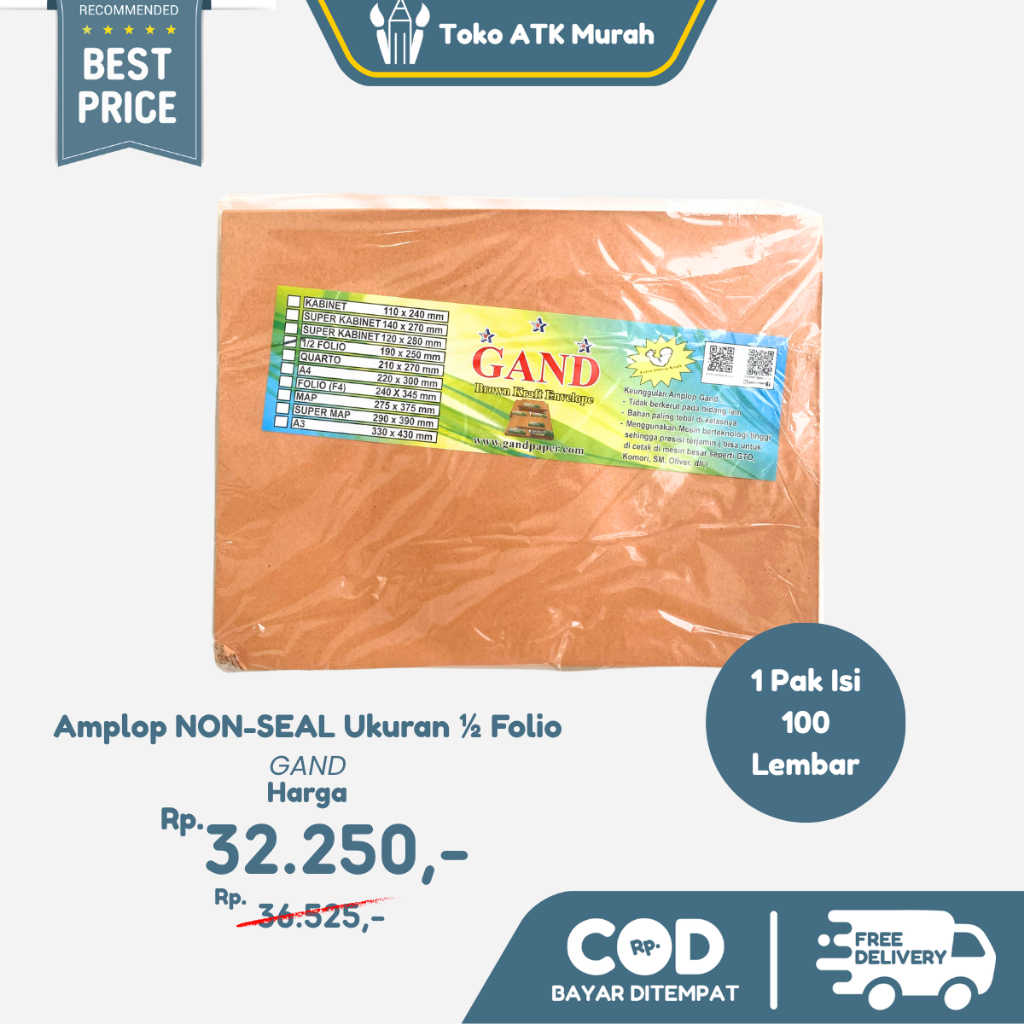 

Amplop / Map Coklat 1/2 Folio Non-Seal Gand