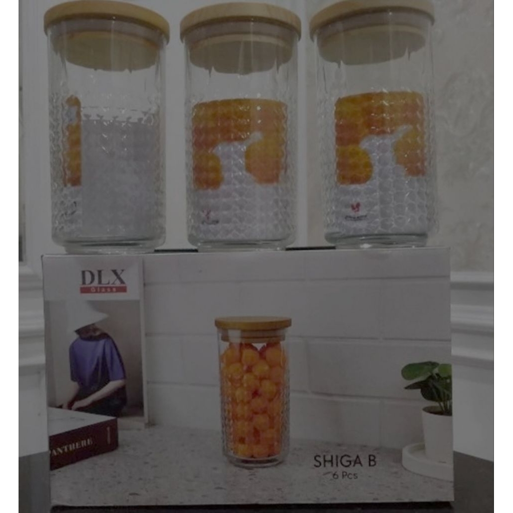 toples kaca tutup kayu DLX kedap udara wadah kedap udara