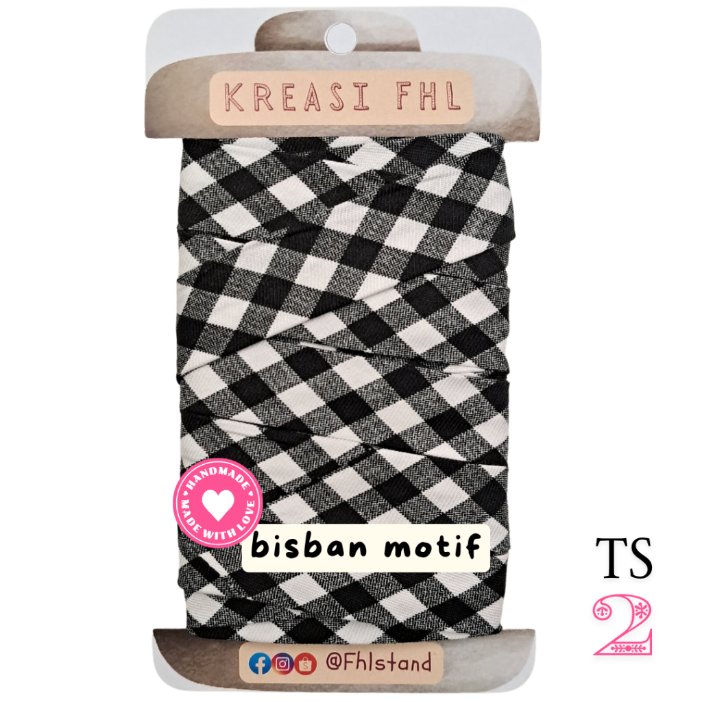 KreasiFHL Bias Tape Bisban meteran kain katun jepang Tokai Senko garis kotak 4cm