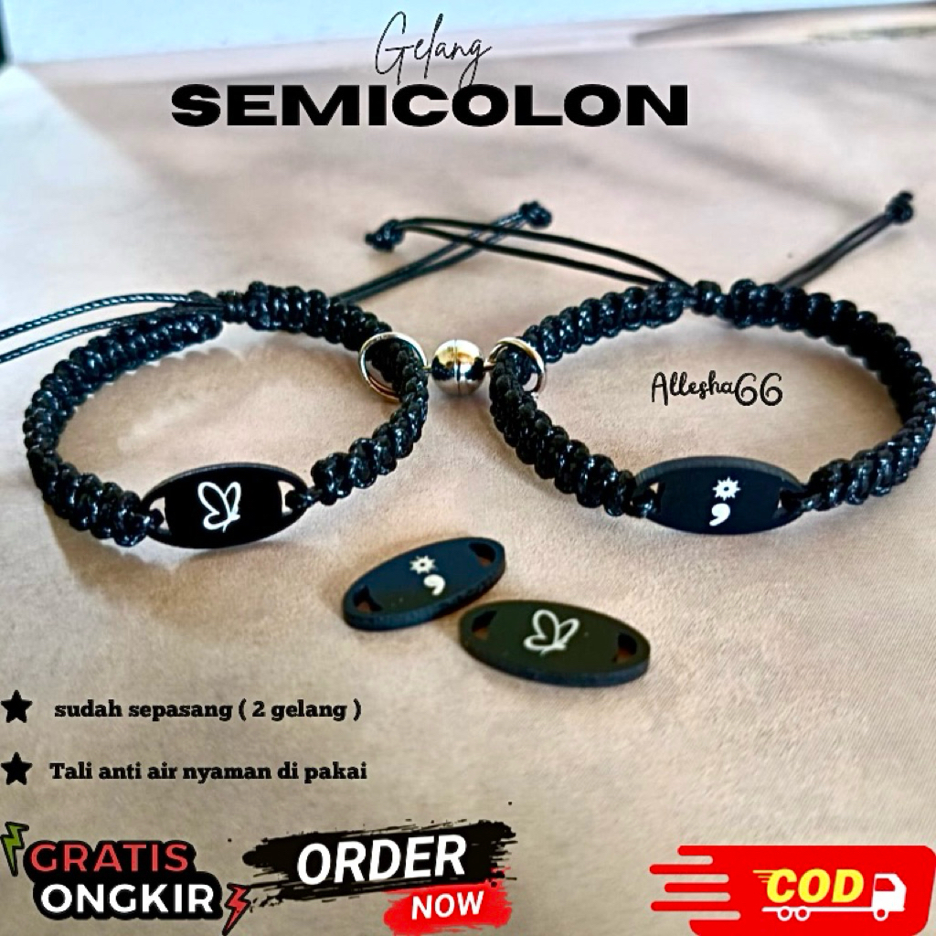 GELANG COUPLE SEMICOLON BUTTERFLY & SUN MOON GELANG SEMICOLON AESTHETIC GELANG SEMICOLON VIRAL GELAN
