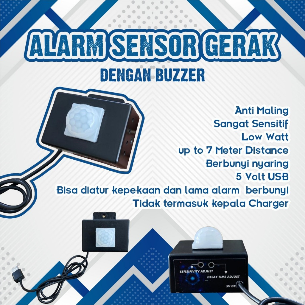 Alarm Sensir Gerak, Alarm sensor gerak dengan Buzzer, Sensitve Alarm