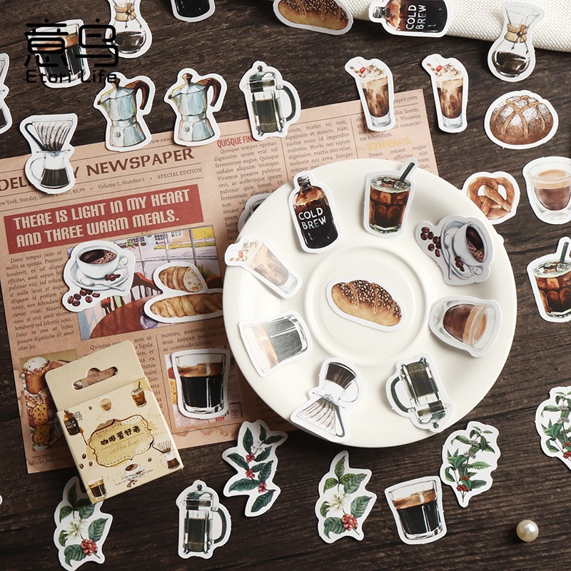 

【MAPLESOL】45 Pcs COFFEE LOVER Deco Sticker Planner DIY Scrapbook Stiker Dekor Bulan Kotak / Sticker Box / Sticker Wall Dekor / Sticker Dot / scrapbook / journal junk / Jurnal / Buku Diary / sticker Retro / vintage