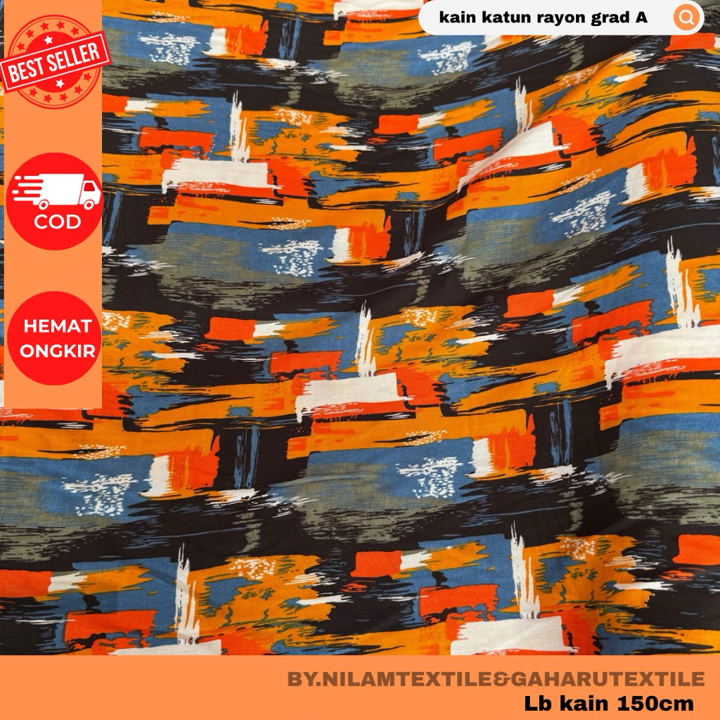 kain katun rayon/bahan rayon-rayon viscose-rayon premium-rayon geulis-motif abstrak-kain meteran gah